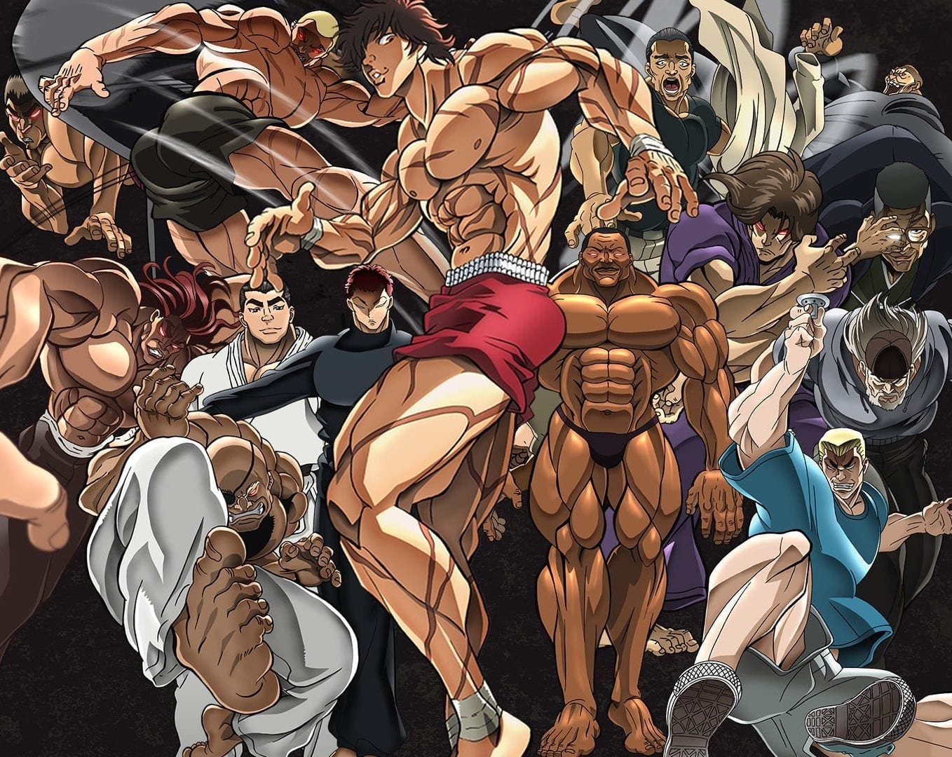 The cast of giant muscled men from Baki.