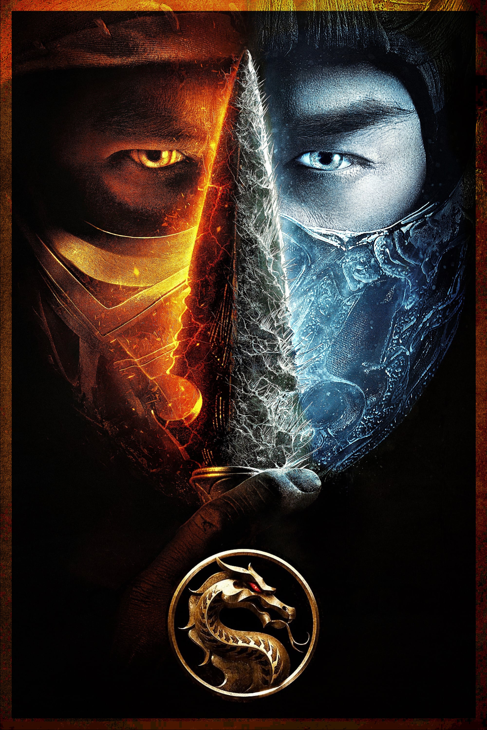 Mortal Kombat (2021) live-action movie poster showing Scorpion, Subzero, and the Mortal Kombat logo.