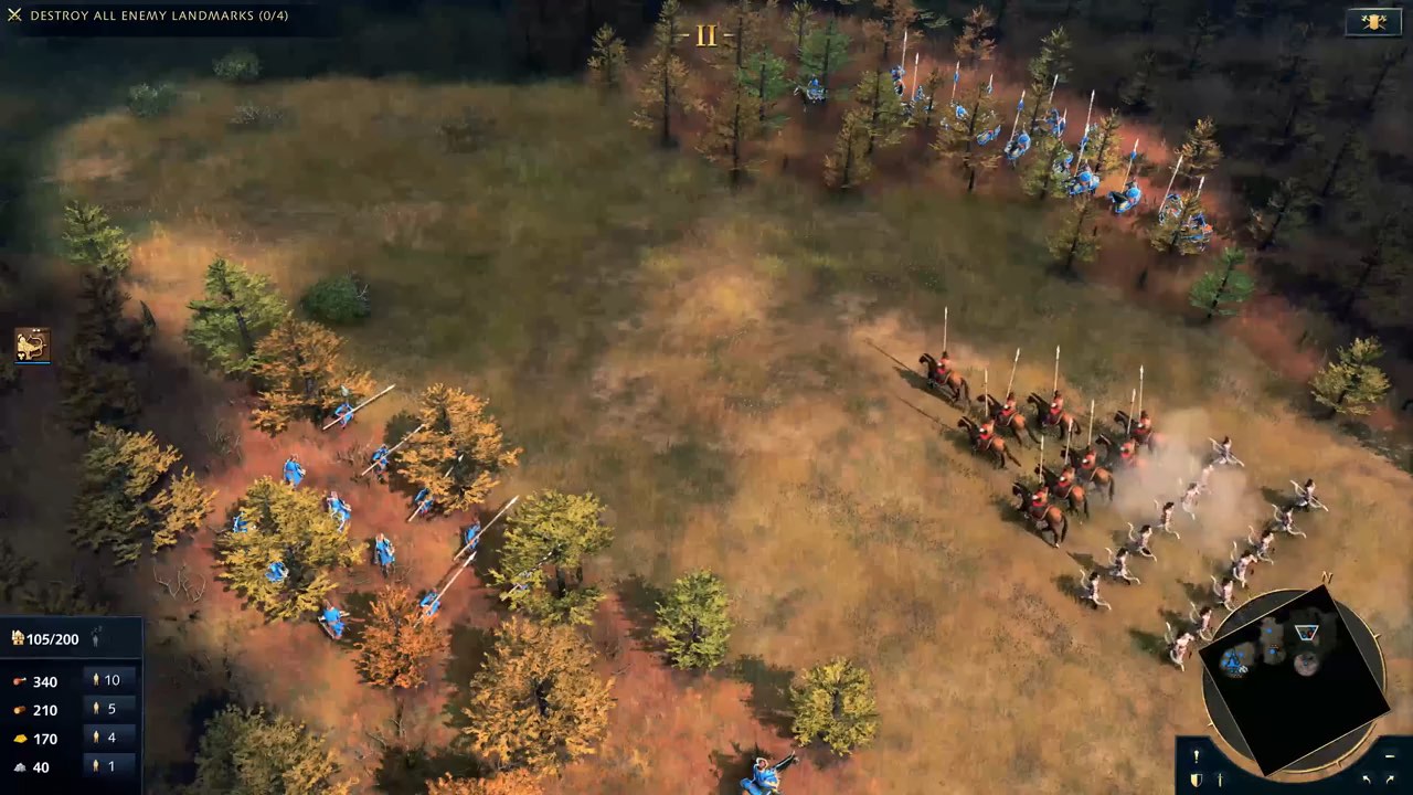 An army walking into an ambush concealed by trees.