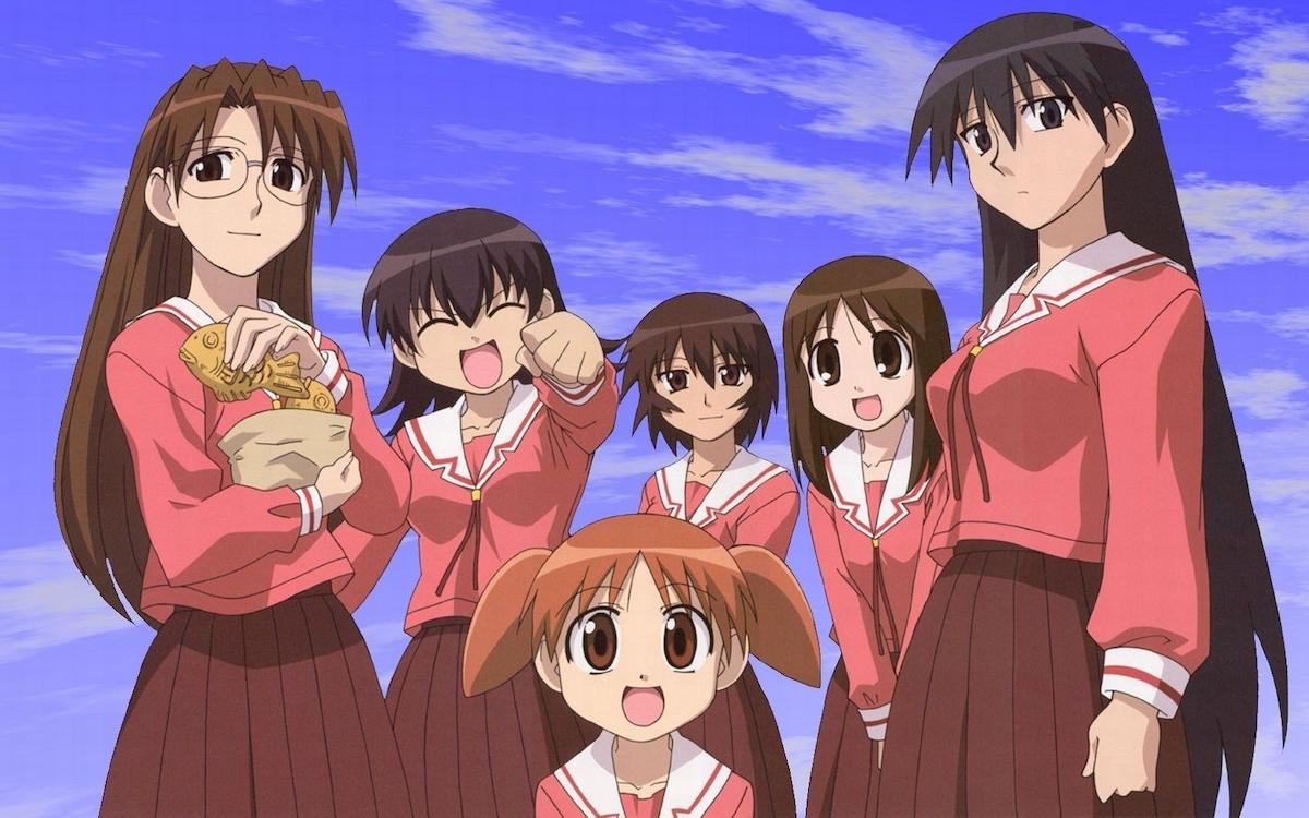 The cast of Azumanga Daioh, all teenage girls (except for one 10-year-old) in school uniforms.