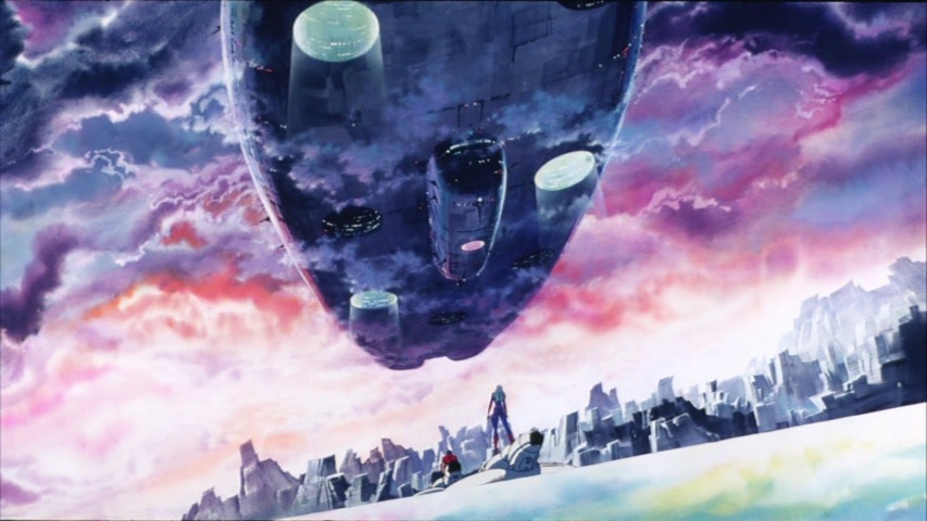 Cobra and Jane staring up at a huge prison ship floating above the planet