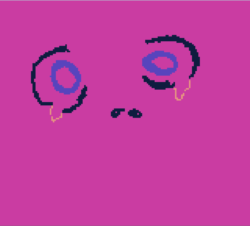 Close-up pixel art of eyes crying on a pink background.