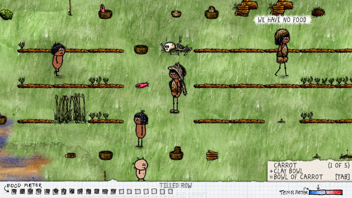 Players standing in a village. One of them says “we have no food.”