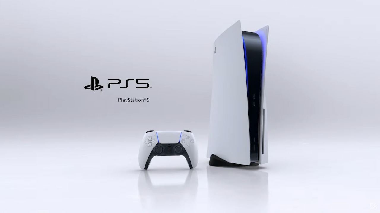 PlayStation 5 with the DualSense controller. They are white, black, and blue.