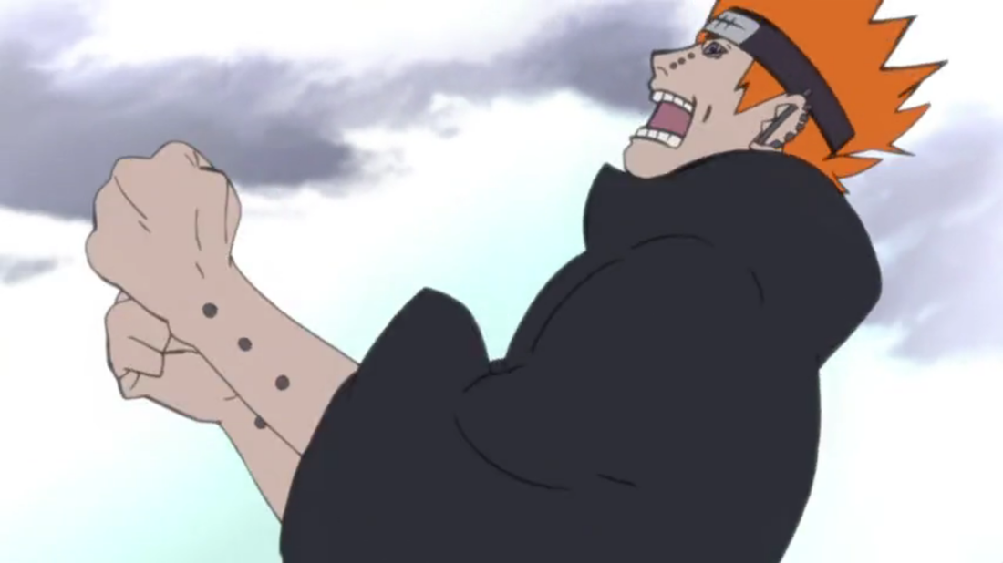Pain winding up for a punch in an episode of Naruto