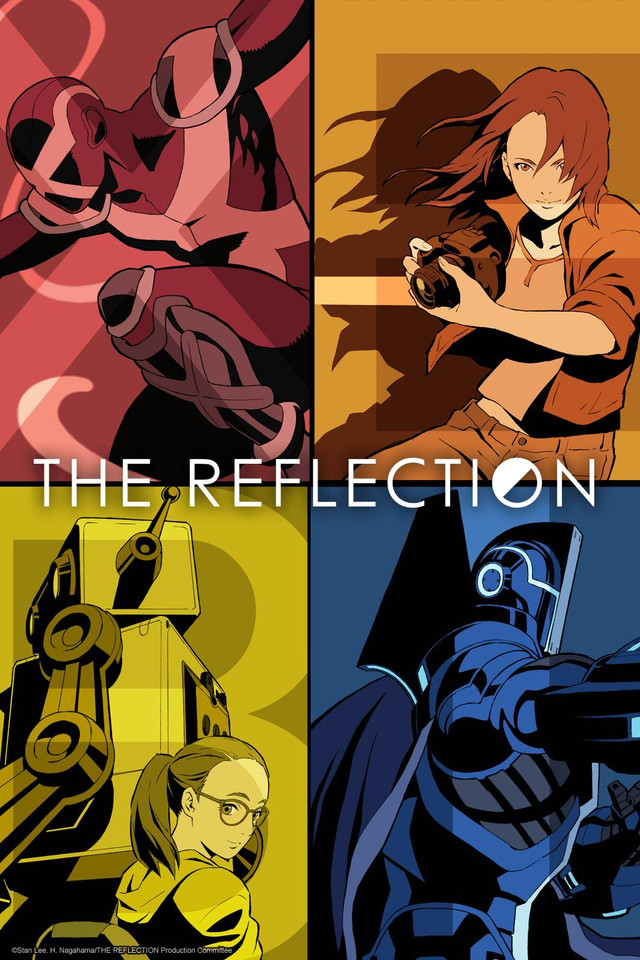 Cover of The Reflection, featuring superheroes and two young women.