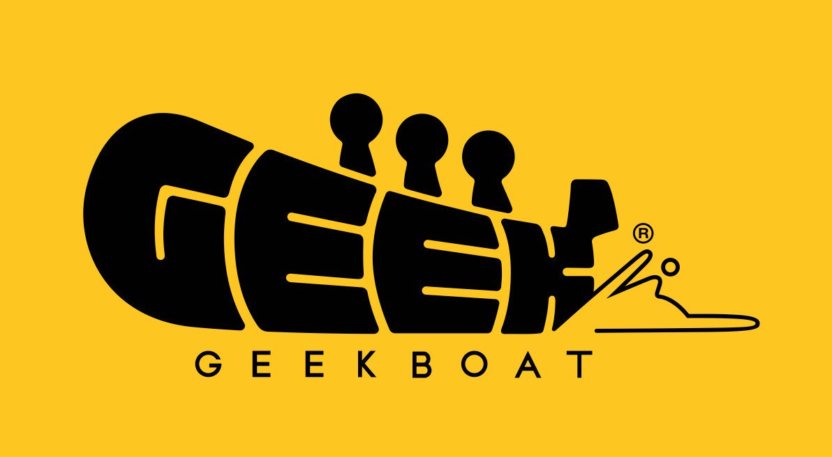 Black Geek Boat logo on yellow background. The word 