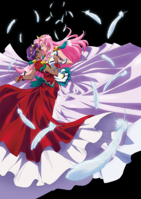 Utena and Anthy in dresses dancing.